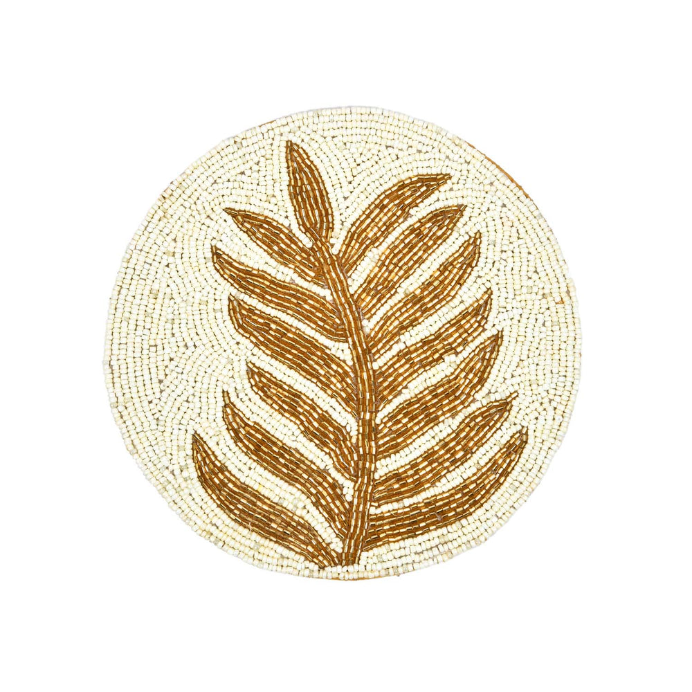 Leaf Beaded Polyester Trivet- Gold