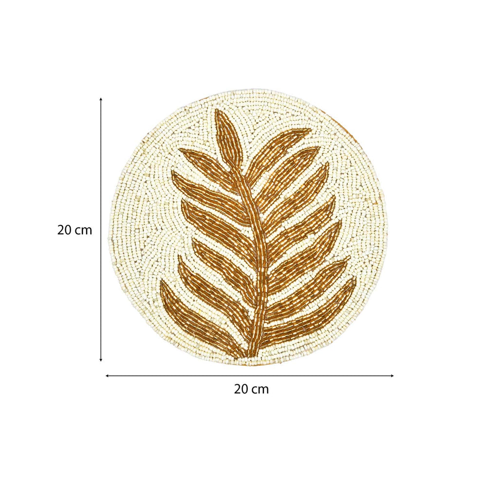 Leaf Beaded Polyester Trivet- Gold