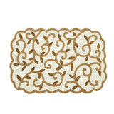 Leaf Beaded Polyester Table Placemat- Gold and Off-white