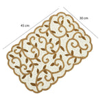Leaf Beaded Polyester Table Placemat- Gold and Off-white