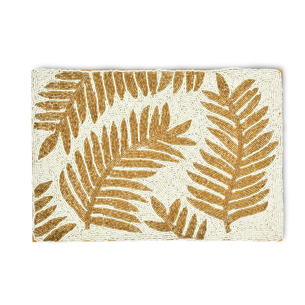 Leaf Beaded Polyester Table Placemat- Gold