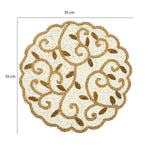 Leaf Beaded Round Polyester Table Placemat- Gold and Off-white