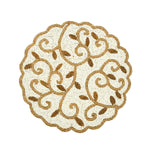 Leaf Beaded Round Polyester Table Placemat- Gold and Off-white