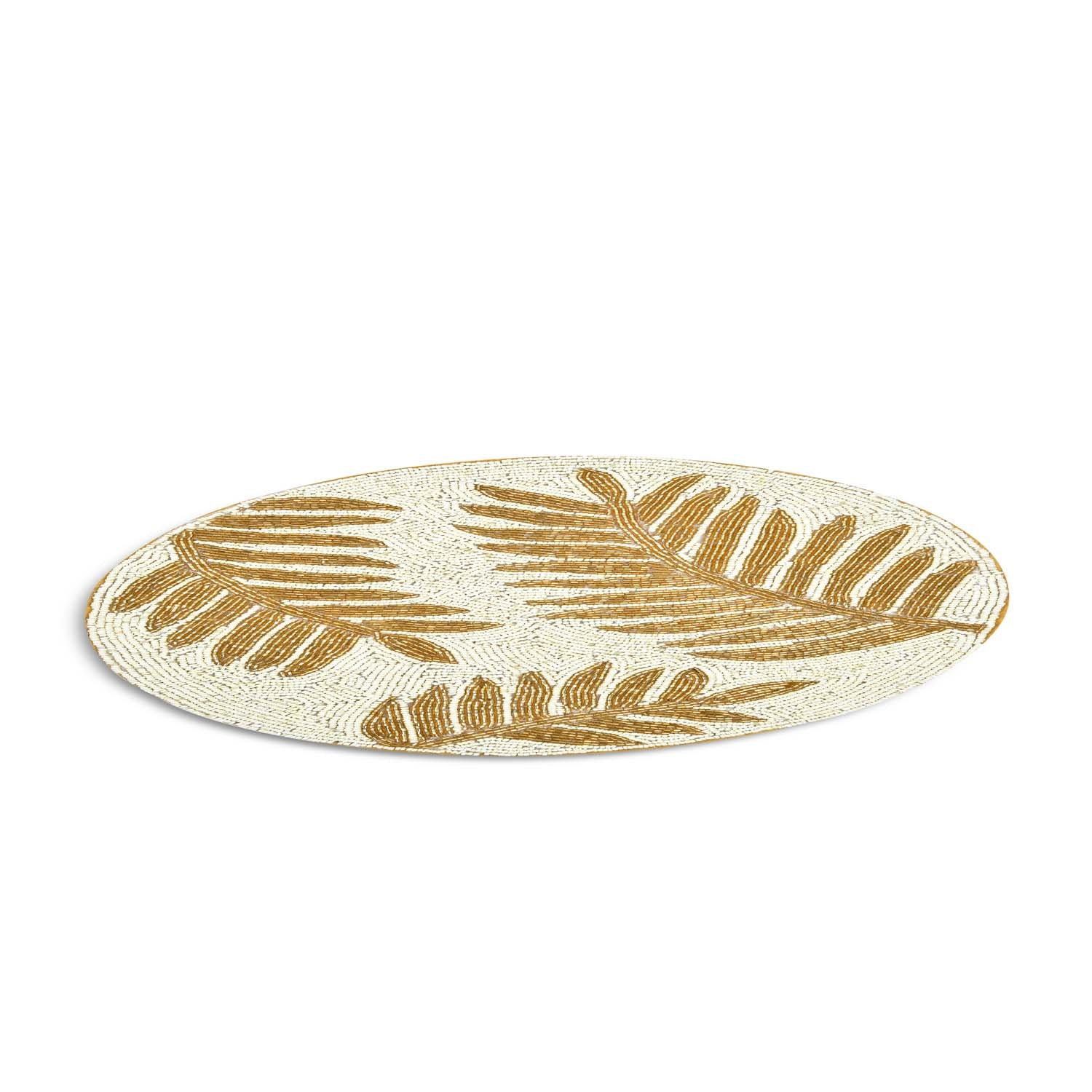 Leaf Beaded Round Polyester Table Placemat- Gold