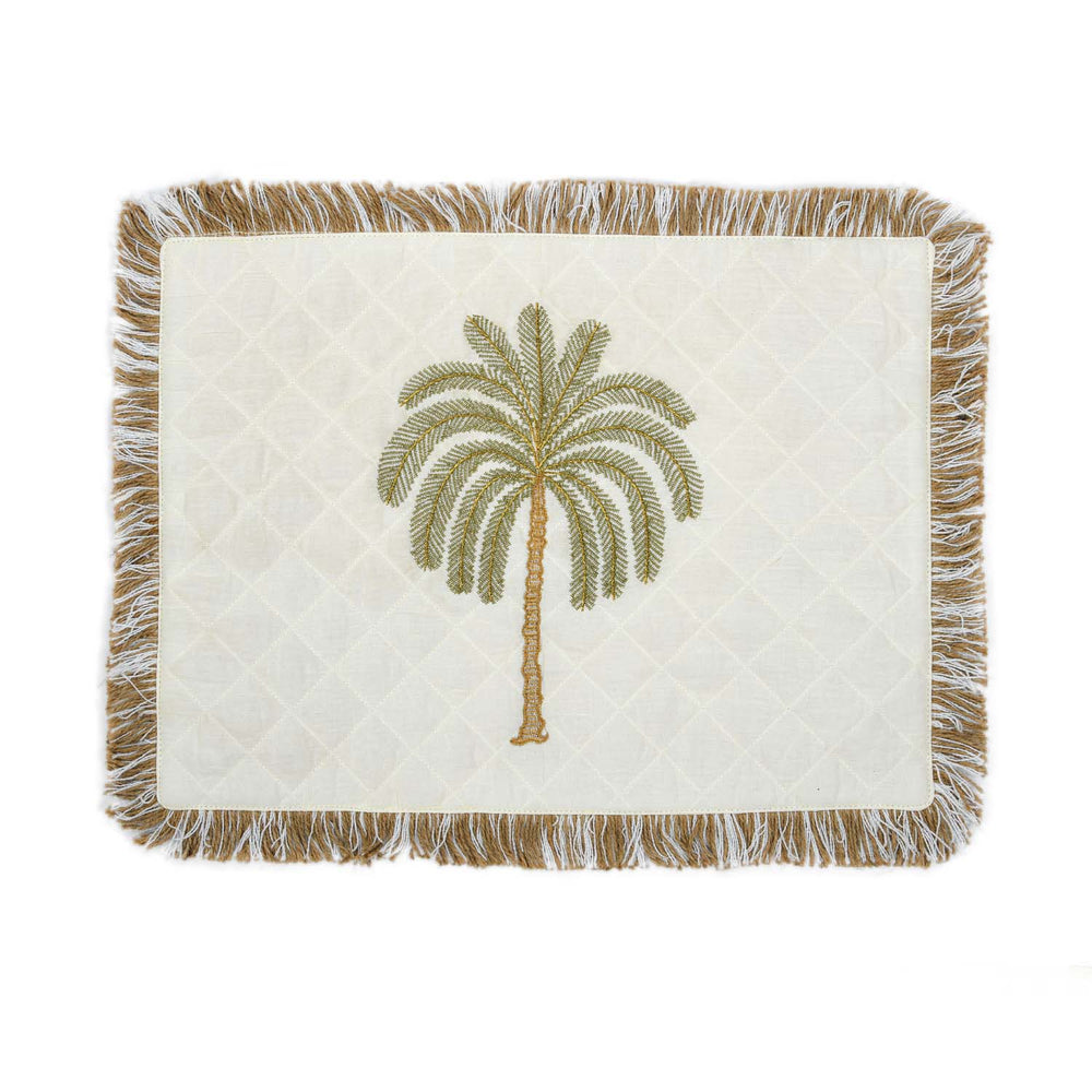 Palm Tree Embroidery Cotton Table Placemat- Beige and Brown