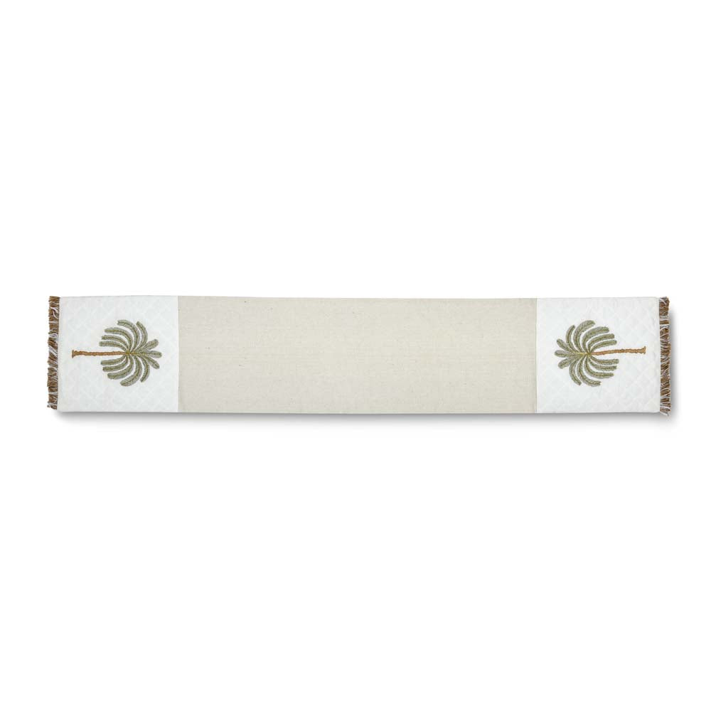 Palm Tree Embroidery Cotton Table Runner Large- Beige and Brown