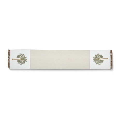 Palm Tree Embroidery Cotton Table Runner Large- Beige and Brown
