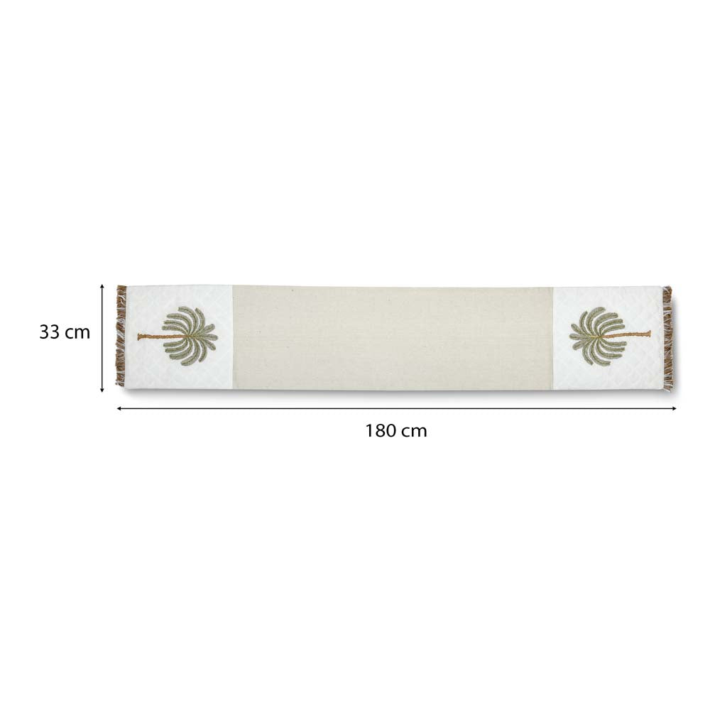 Palm Tree Embroidery Cotton Table Runner Large- Beige and Brown