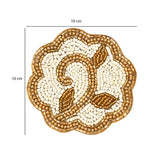 Leaf Beaded Polyester Coaster Set of 4- Gold and Off-white