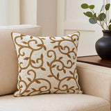 Leaf Beaded Polyester Cushion Cover- Gold and Off-white