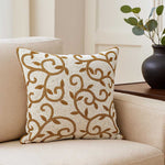 Leaf Beaded Polyester Cushion Cover- Gold and Off-white