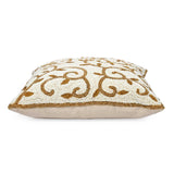 Leaf Beaded Polyester Cushion Cover- Gold and Off-white