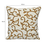 Leaf Beaded Polyester Cushion Cover- Gold and Off-white