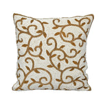 Leaf Beaded Polyester Cushion Cover- Gold and Off-white