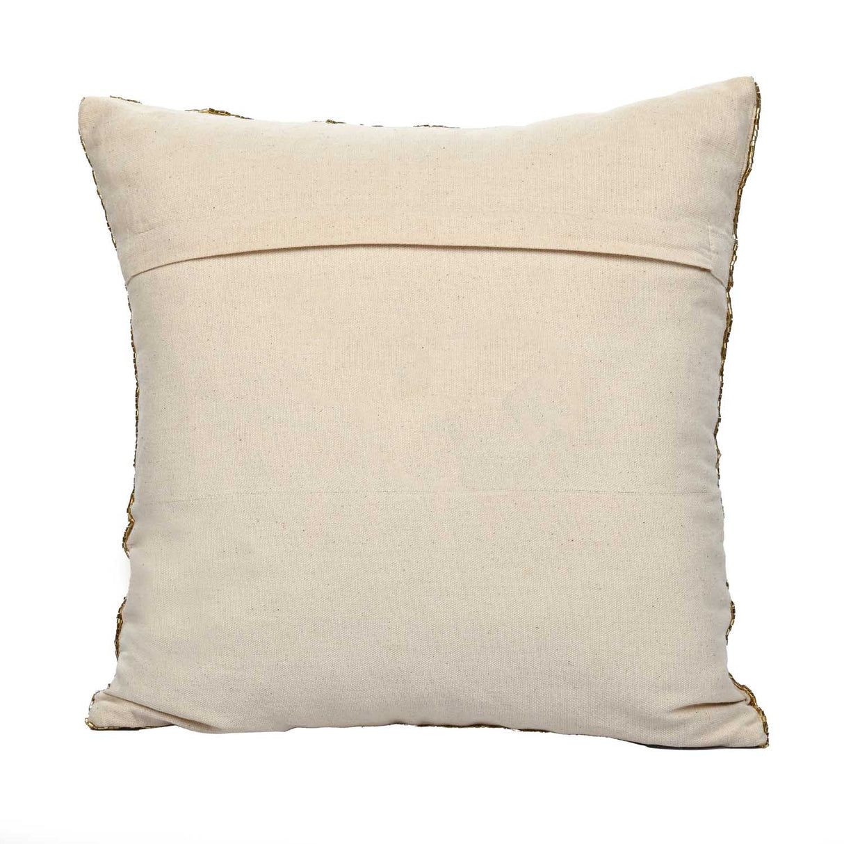 Leaf Beaded Polyester Cushion Cover- Gold and Off-white