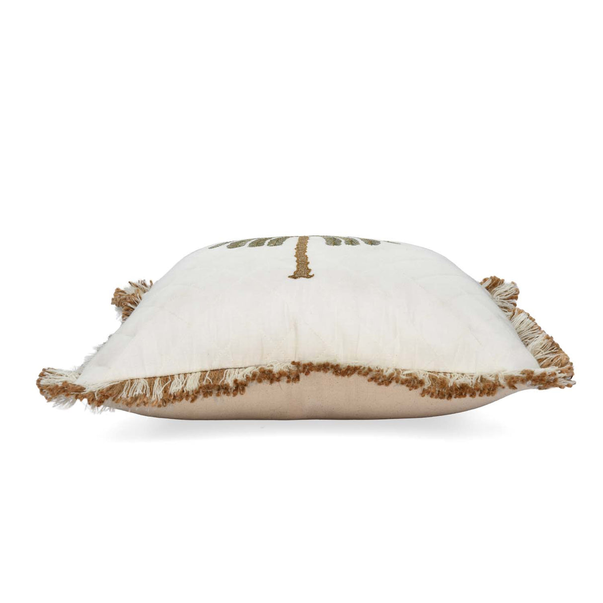 Palm Tree Embroidery Cotton Cushion Cover- Beige and Brown