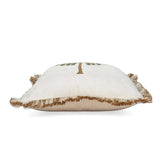 Palm Tree Embroidery Cotton Cushion Cover- Beige and Brown