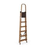 6 Steps Wooden Finished Foldable Aluminum Ladder- Brown