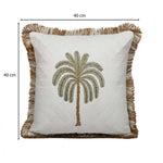 Palm Tree Embroidery Cotton Cushion Cover- Beige and Brown