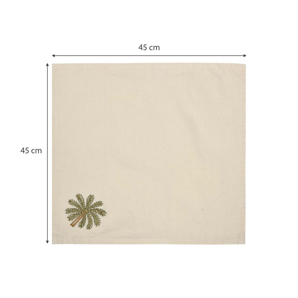 Palm Tree Embroidery Cotton Table Napkins Set of 4- Beige and Brown