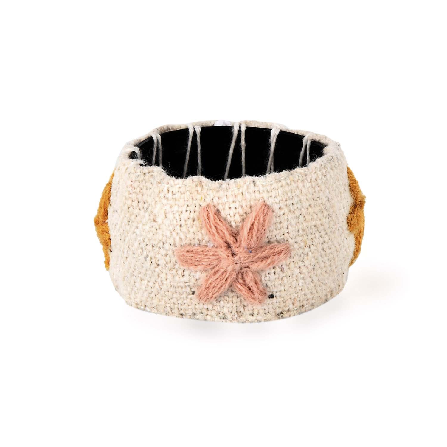 Floral Embroidery Napkin Rings Set of 4- Beige & Green