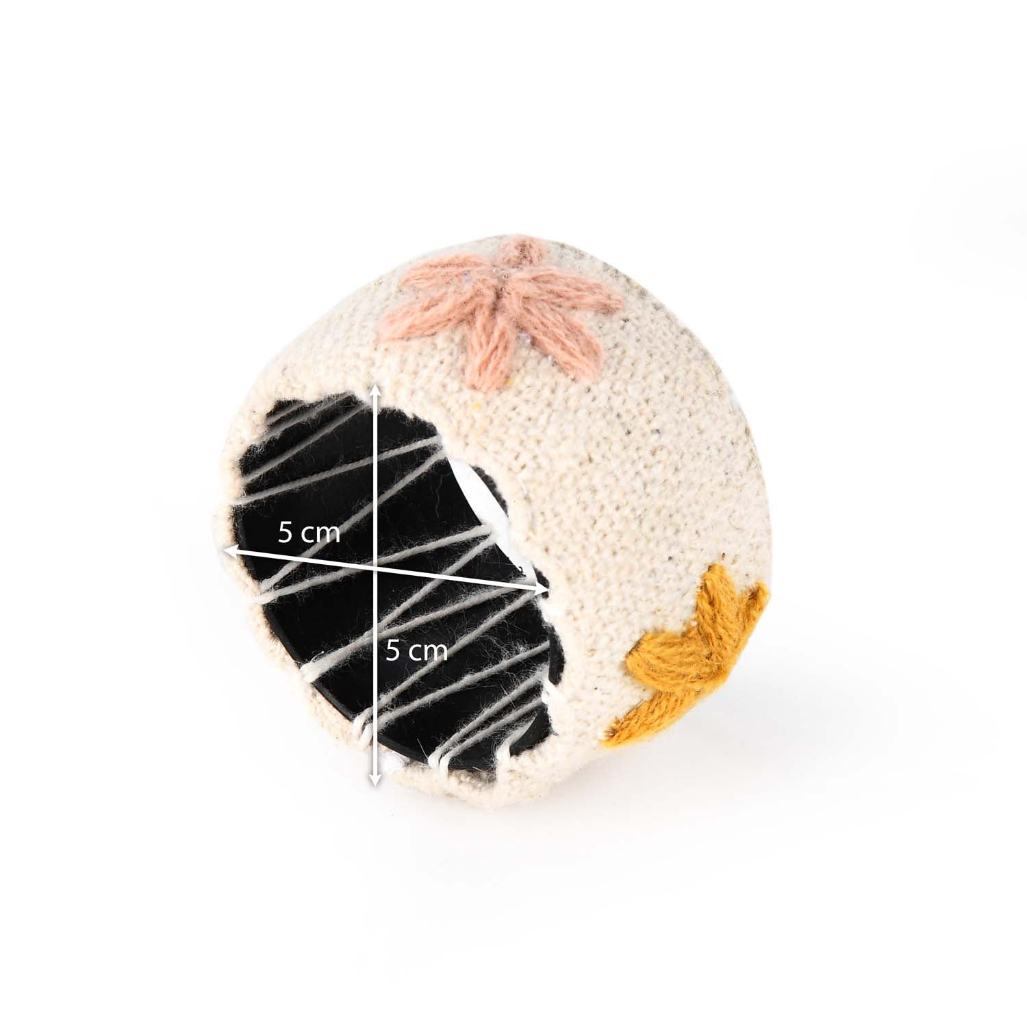 Floral Embroidery Napkin Rings Set of 4- Beige & Green