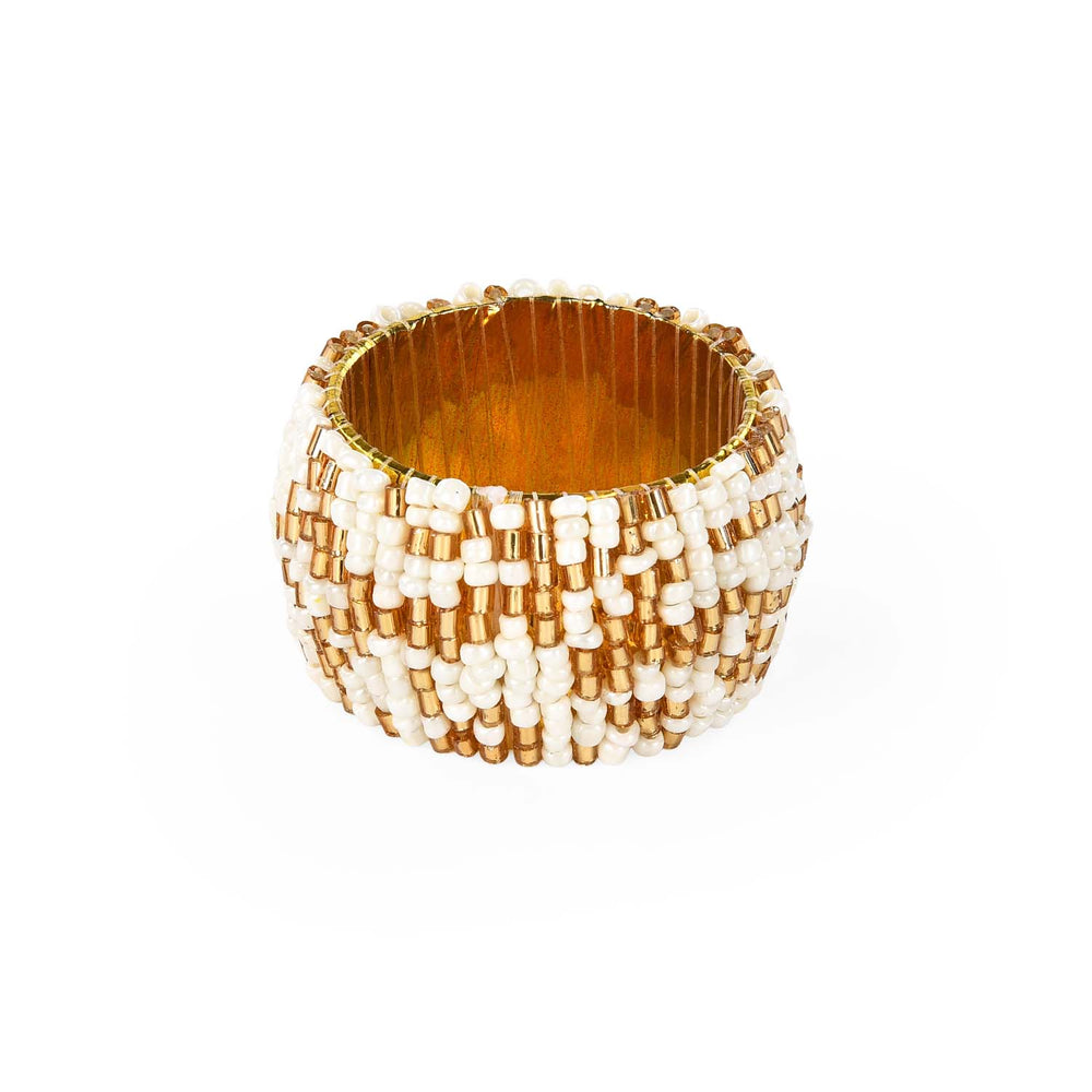 Leaf Beaded Napkin Rings Set of 4- Gold