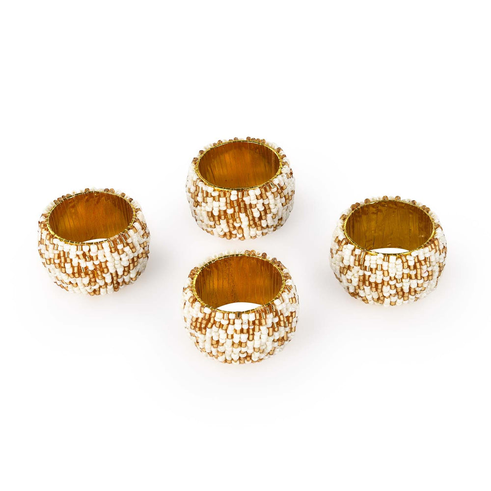 Leaf Beaded Napkin Rings Set of 4- Gold