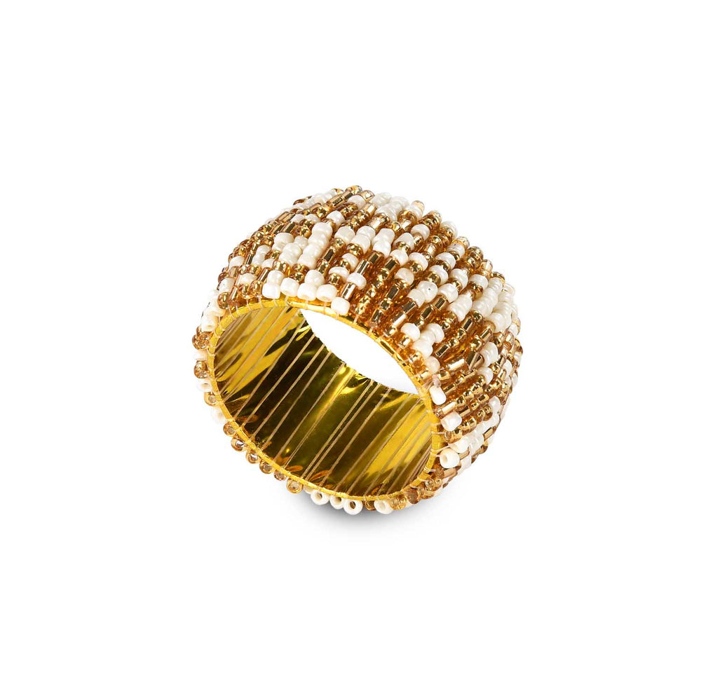 Beaded Napkin Rings Set of 4- Off-white and Gold