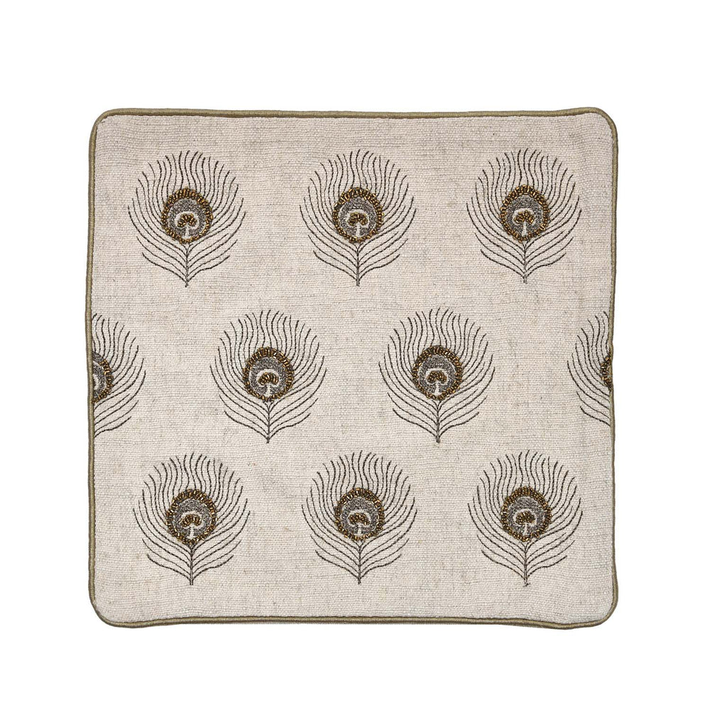Multi Moorpank Pattern Fabric Cushion Cover- Beige and Gold