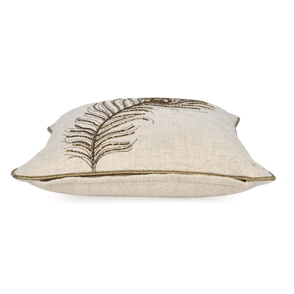 Moorpankh Pattern Fabric Cushion Cover- Beige and Gold
