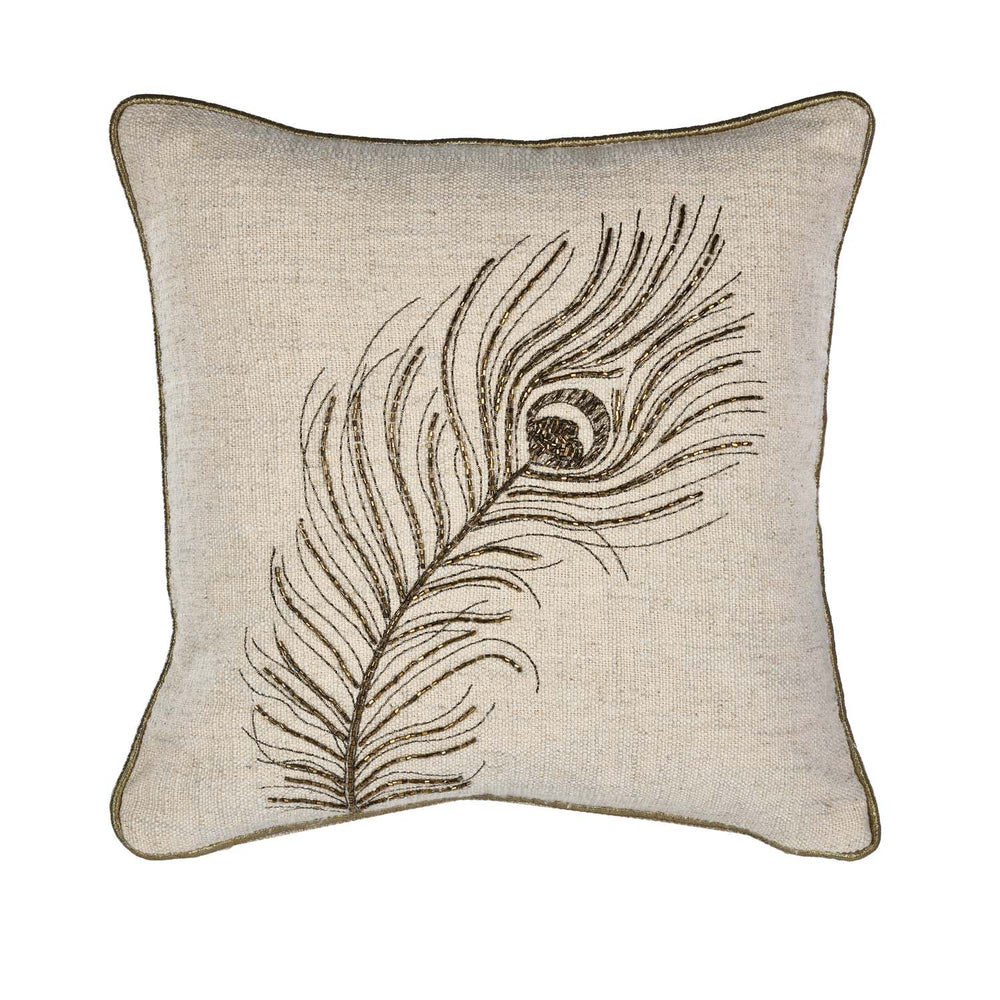 Moorpankh Pattern Fabric Cushion Cover- Beige and Gold