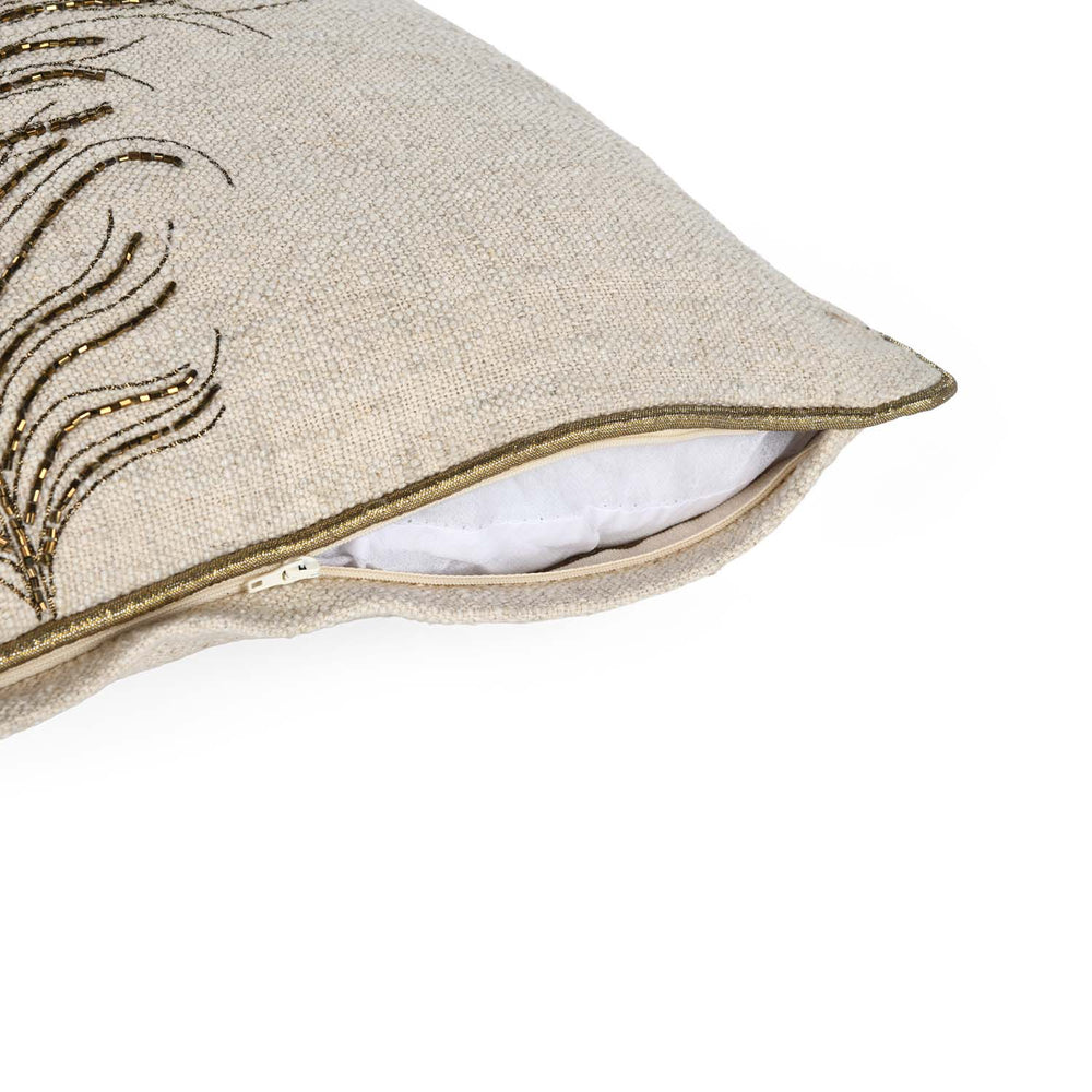 Moorpankh Pattern Fabric Cushion Cover- Beige and Gold
