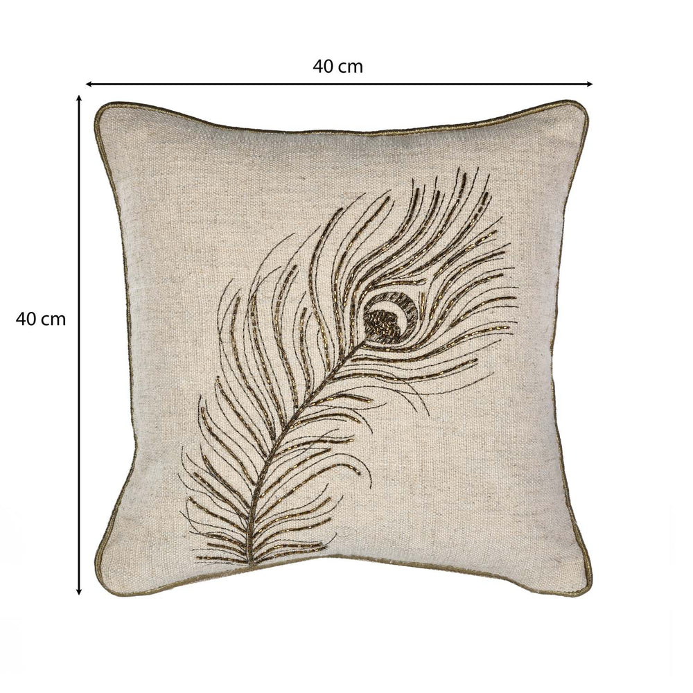 Moorpankh Pattern Fabric Cushion Cover- Beige and Gold