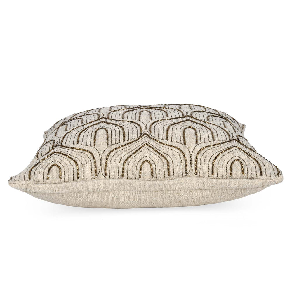 Arch Shaped Pattern Fabric Cushion Cover- Beige and Gold