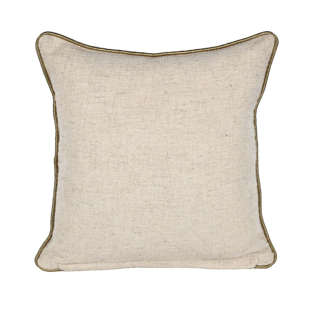 Peacock Head Pattern Fabric Cushion Cover- Beige and Gold