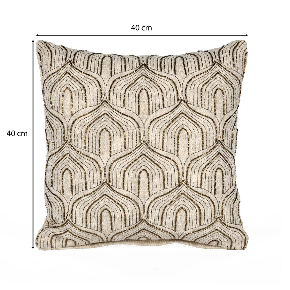 Arch Shaped Pattern Fabric Cushion Cover- Beige and Gold