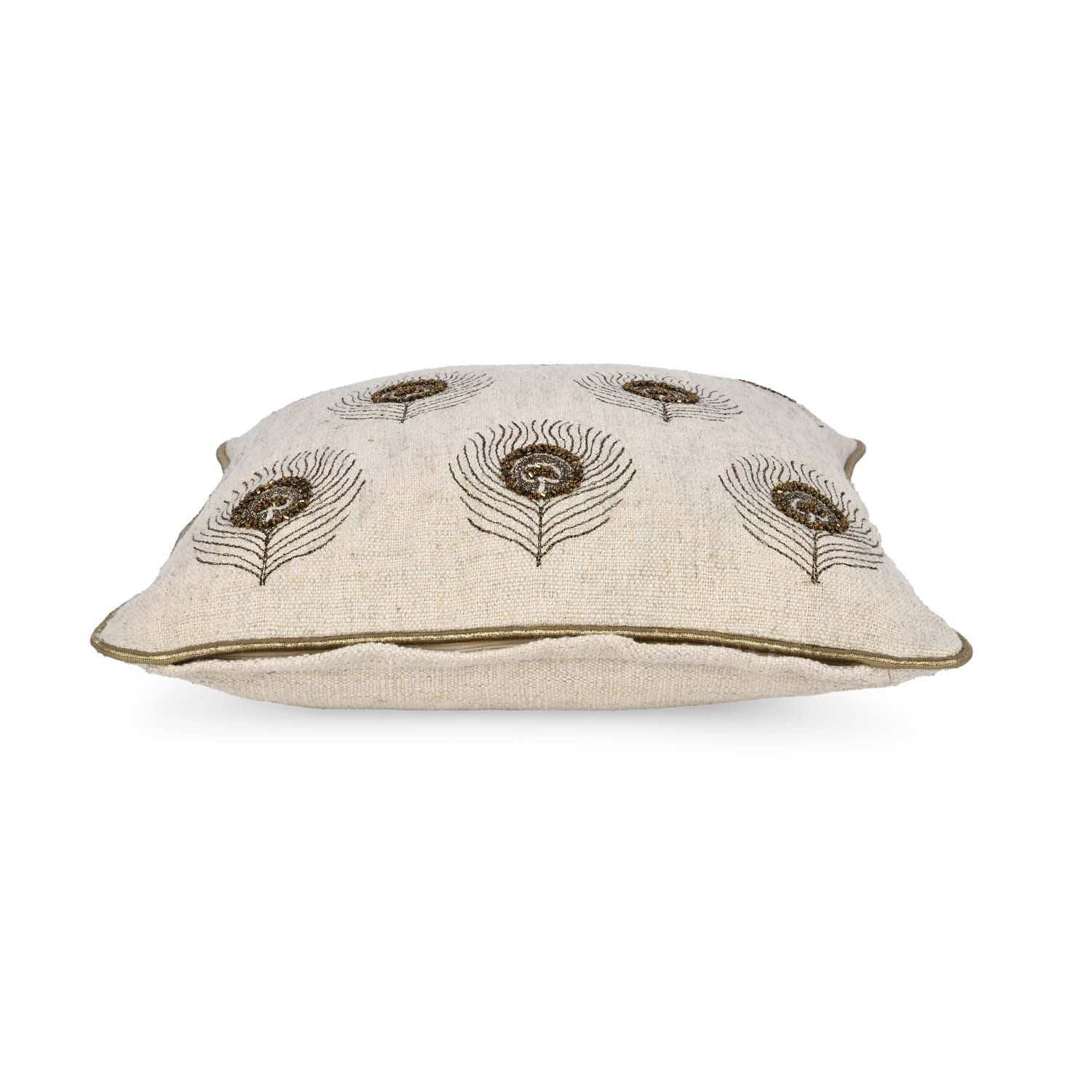 Multi Moorpank Pattern Fabric Cushion Cover- Beige and Gold