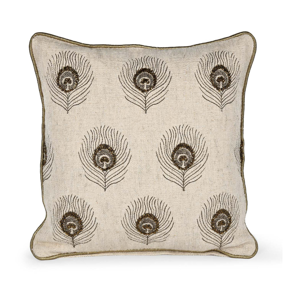 Multi Moorpank Pattern Fabric Cushion Cover- Beige and Gold