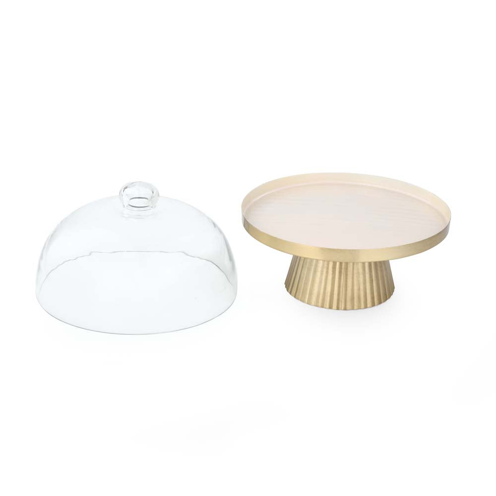 Cake Stand with Glass Lid- Gold