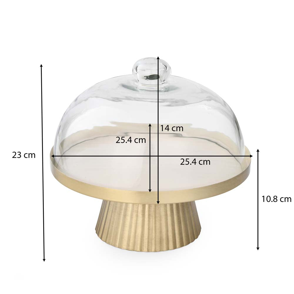 Cake Stand with Glass Lid- Gold