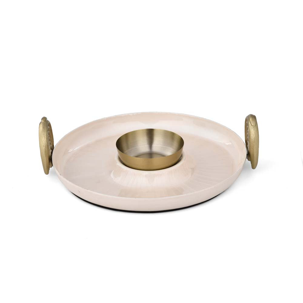 Chip and Dip Platter with Golden Arch Holders- Cream and Gold