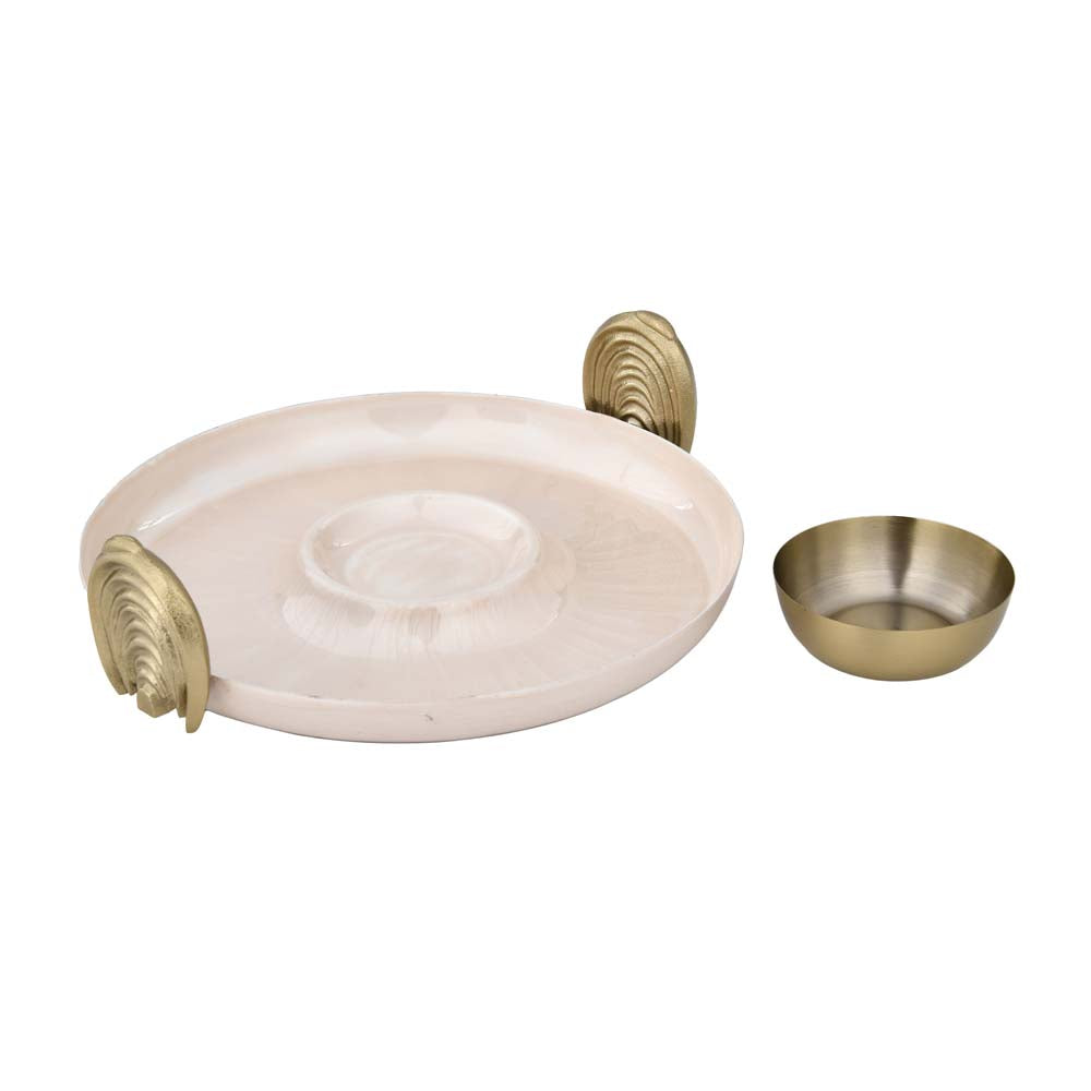 Chip and Dip Platter with Golden Arch Holders- Cream and Gold