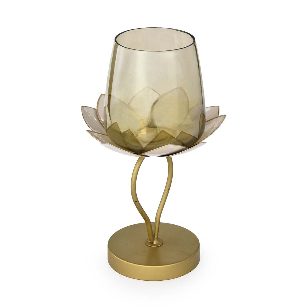 Decorative Lotus Candle Holder Small- Gold