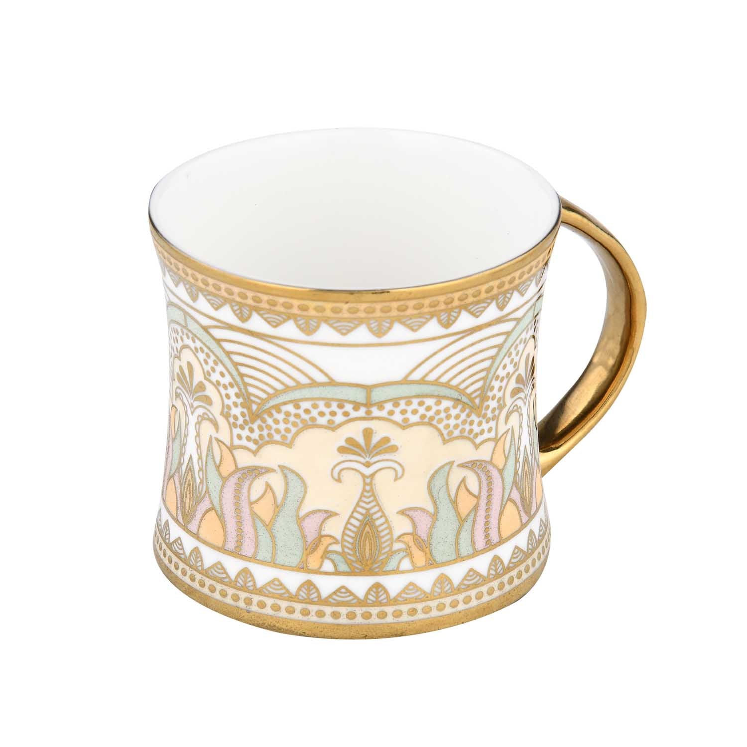 Abstract Design Porcelain Coffee Mug- White and Gold