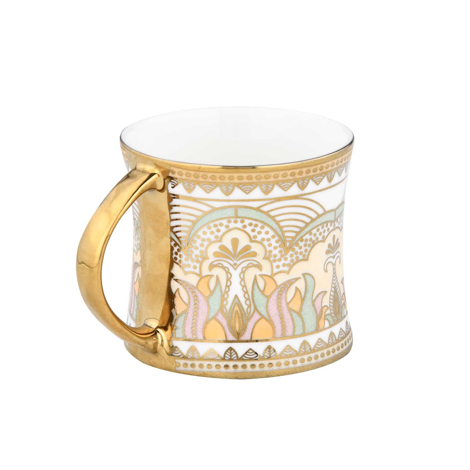 Abstract Design Porcelain Coffee Mug- White and Gold