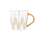 Printed Design Porcelain Coffee Mug- White and Gold