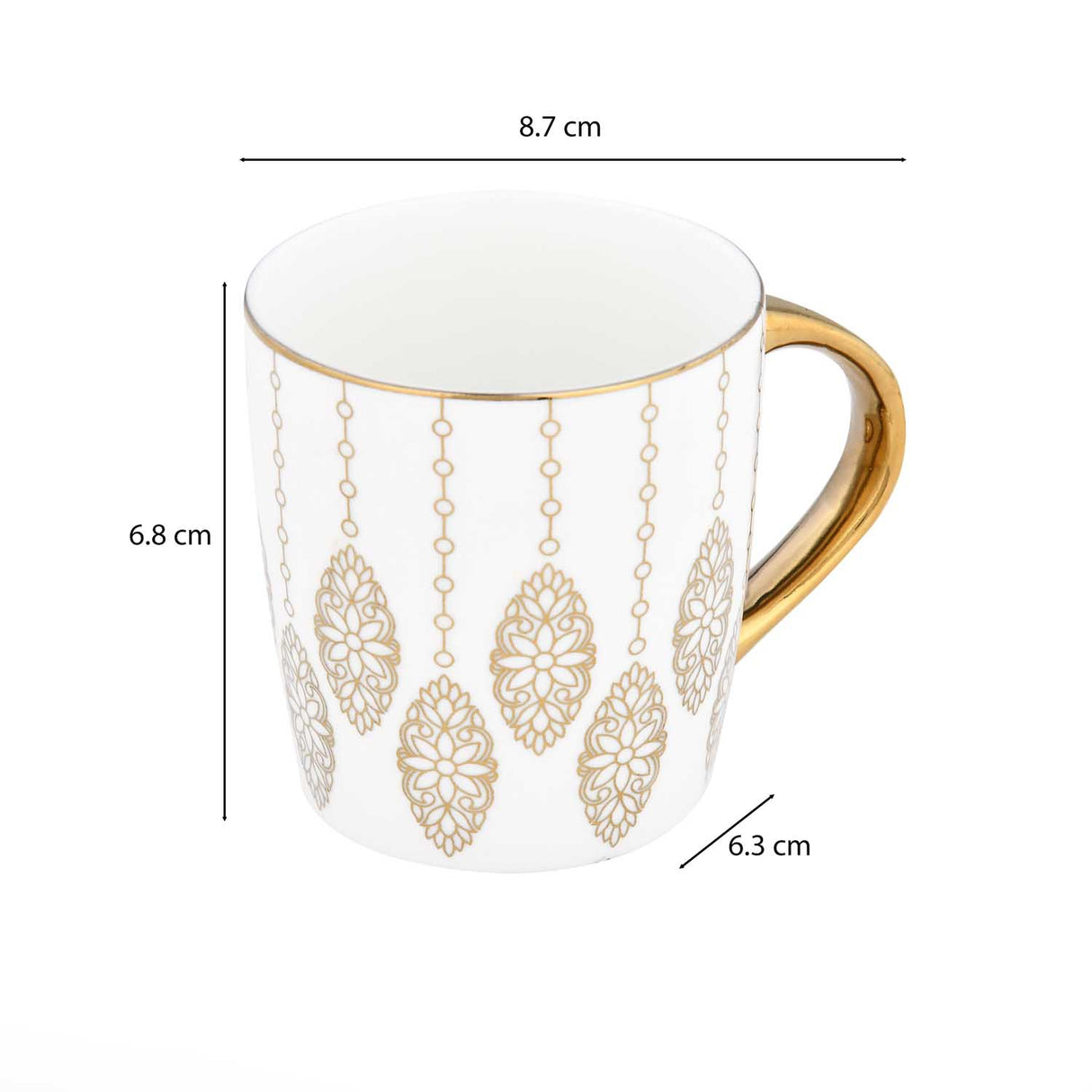 Printed Design Porcelain Coffee Mug- White and Gold
