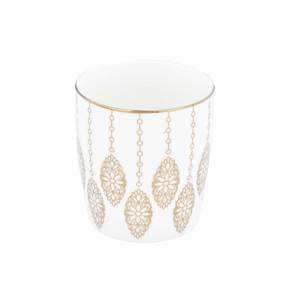 Printed Design Porcelain Coffee Mug- White and Gold