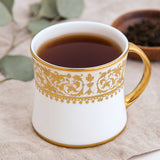 Floral Design Porcelain Coffee Mug- White and Gold